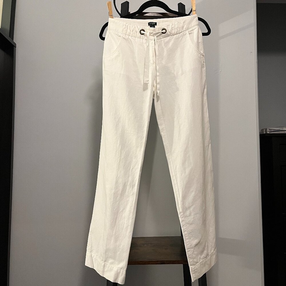 J Crew White Linen Cotton blend wide leg pants - Size 0